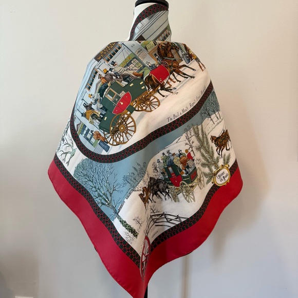 Authentic Hermes Vintage Holiday Silk Scarf with Red and Green Accents - Picture 5 of 11